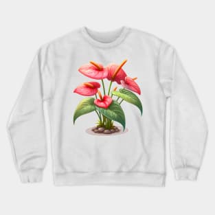 Flamingo Flower, Red Anthurium - Cartoon Houseplant Painting Crewneck Sweatshirt